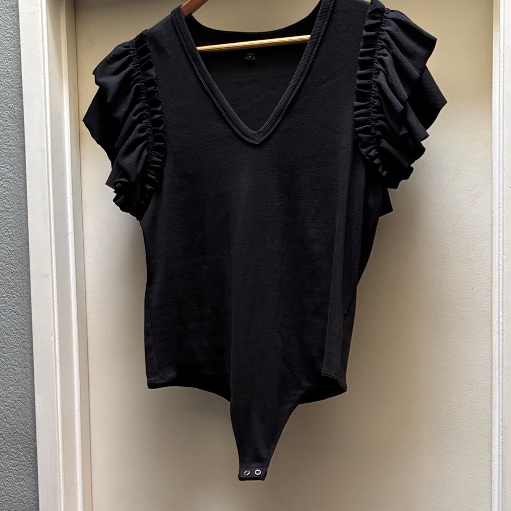 Express Black Ruffle Sleeve Bodysuit